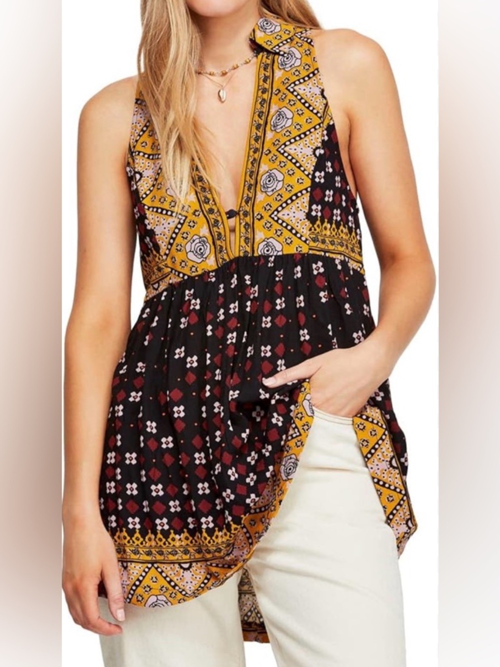 Free People Charlotte Sleeveless Printed Top
